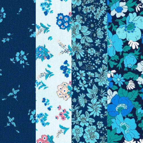Liberty Fabric Quilting Cotton 4 Fat Quarters Flower Show Midnight Garden: Blues 269
