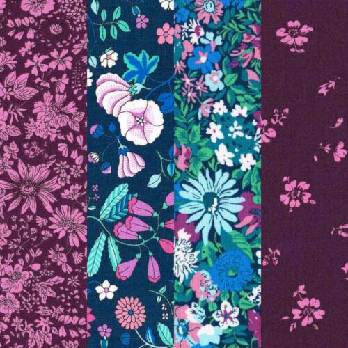 Liberty Fabric Quilting Cotton 4 Fat Quarters Flower Show Midnight Garden: Purples And Blues 272