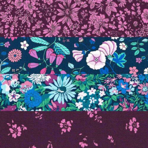 Liberty Fabric Quilting Cotton 4 Fat Quarters Flower Show Midnight Garden: Purples And Blues 272 - Image 3