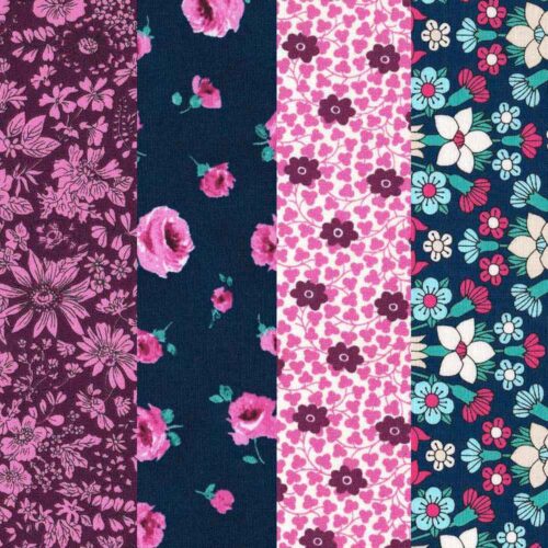 Liberty Fabric Quilting Cotton 4 Fat Quarters Flower Show Midnight Garden: Purples 271
