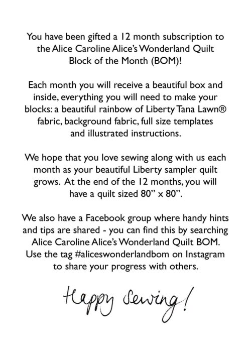 FREE Print at Home Gifting Card: Alice's Wonderland Quilt Block of the Month - Image 2