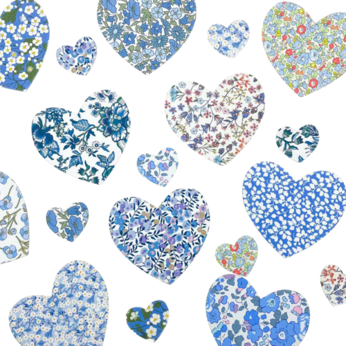 70pcs Pre-Cut Liberty Tana Lawn® Fabrics Selection Blue Hearts