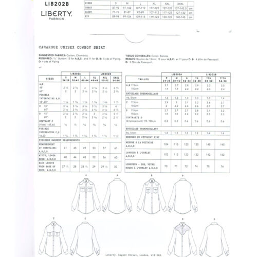Liberty Dress Pattern Camargue Cowboy Shirt B- XL, XXL, XXXL - Image 5
