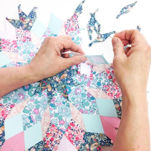 Liberty Tana Lawn® Fabric Single 16.5" La Veda Quilt Block Kit - Pink & Mint - Image 4