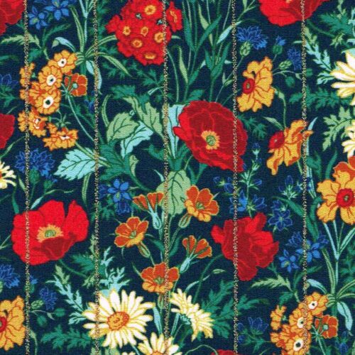 Liberty Meadow Floral Print With Gold Metallic Stripes