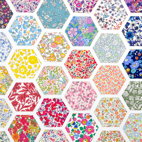 30 Liberty Fabric Hexagons 1 3/4" Sides Laser Cut Rainbow