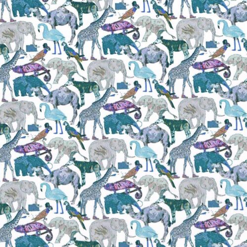 Liberty Fabric Tana Lawn Queue for the Zoo G-CC Blue