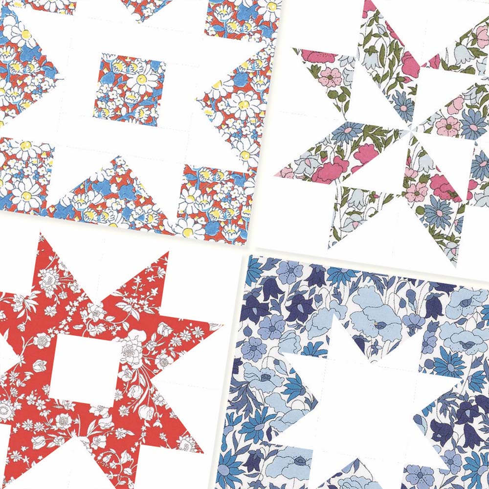 Alice Caroline Aurora Stars Tricolor Quilt Block of the Month Blocks