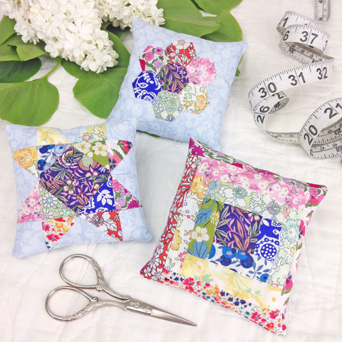 Three Patchwork Pin Cushions Kit: Wiltshire Blue