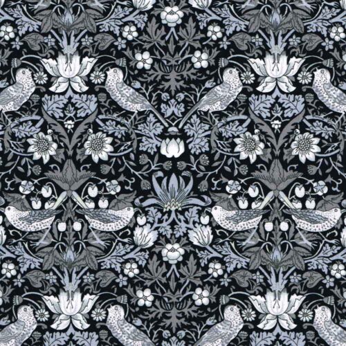 Strawberry Thief S Grey Metallic Fabric