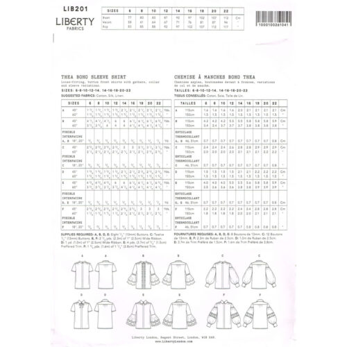 Liberty Dress Pattern Thea Boho Sleeve Shirt - Image 4