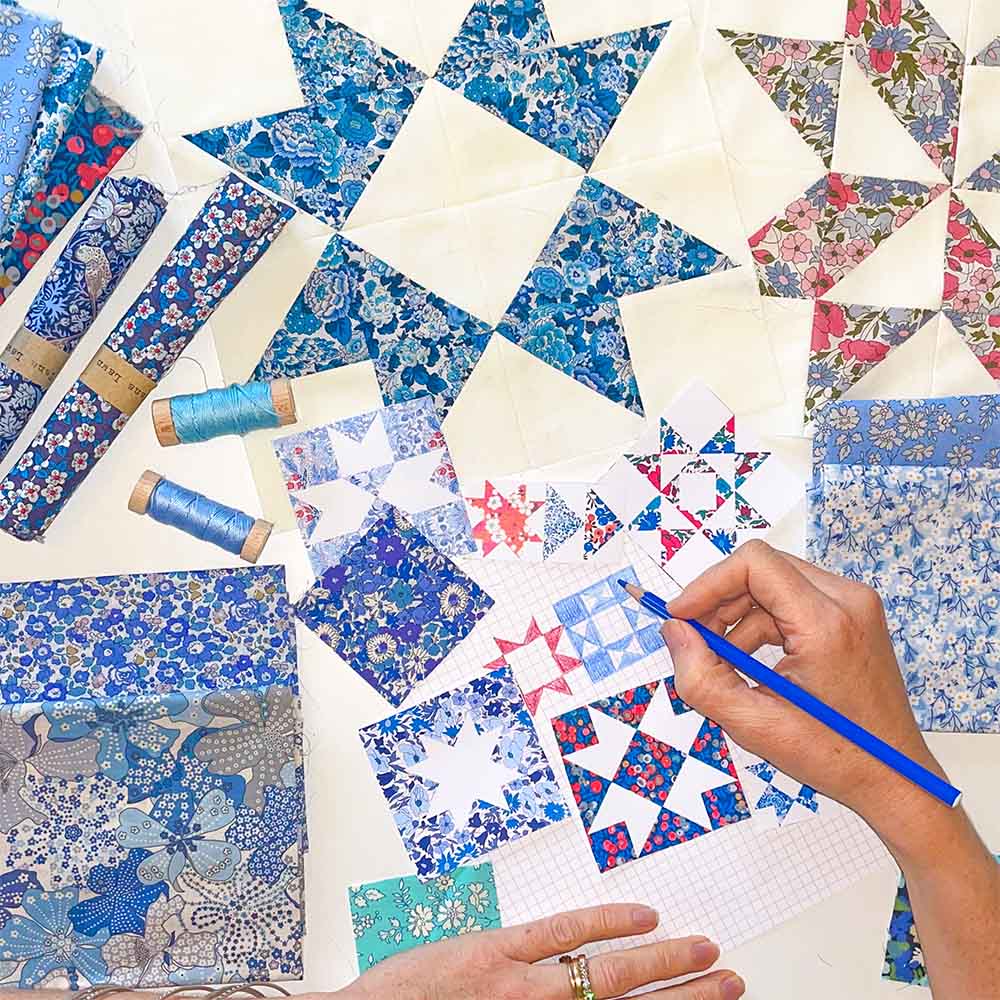 Alice Caroline designing Aurora Stars Tricolour Quilt Kit