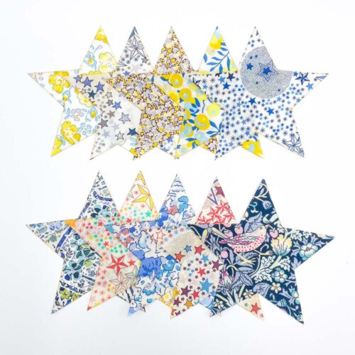 Liberty grey and yellow fabric shapes for sewing