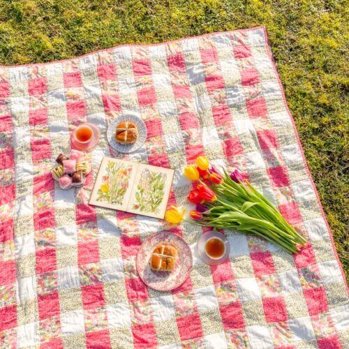 Pink gingham liberty quilt
