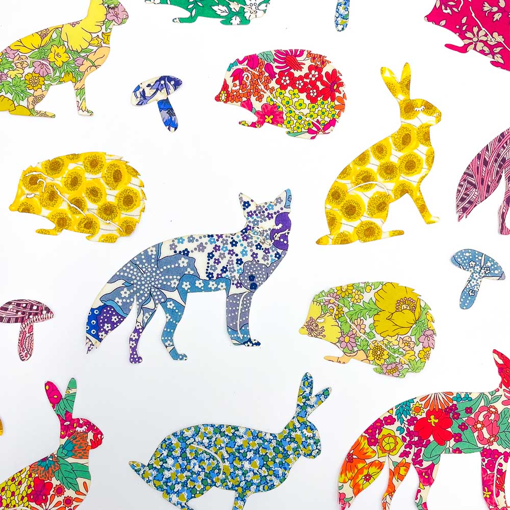 Liberty fabric woodland animals pre-cuts rainbow