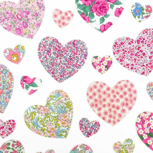 70pcs Pre-Cut Liberty Tana Lawn® Fabrics Selection Pink Hearts