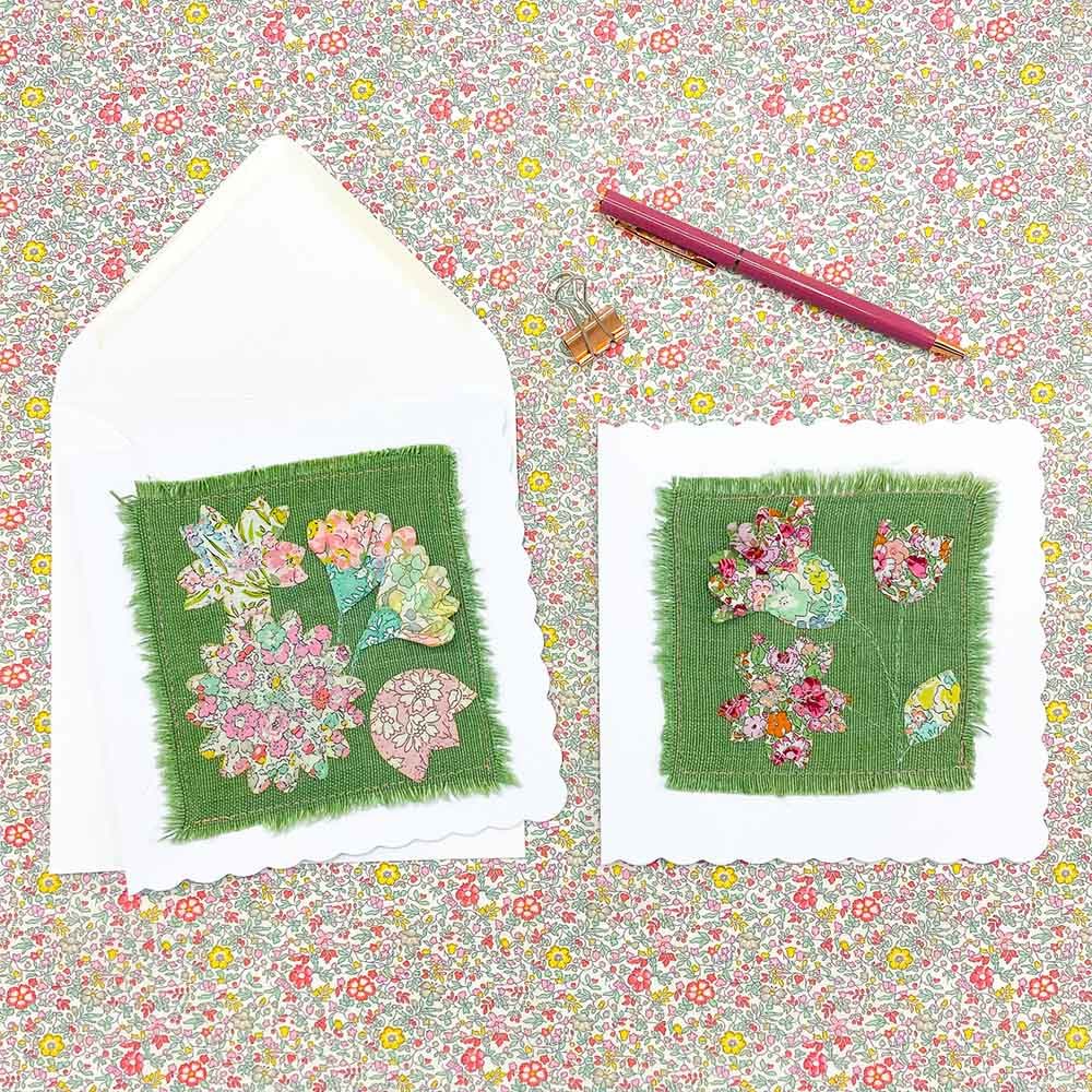 Handmade Liberty Fabric Applique Greetings Cards