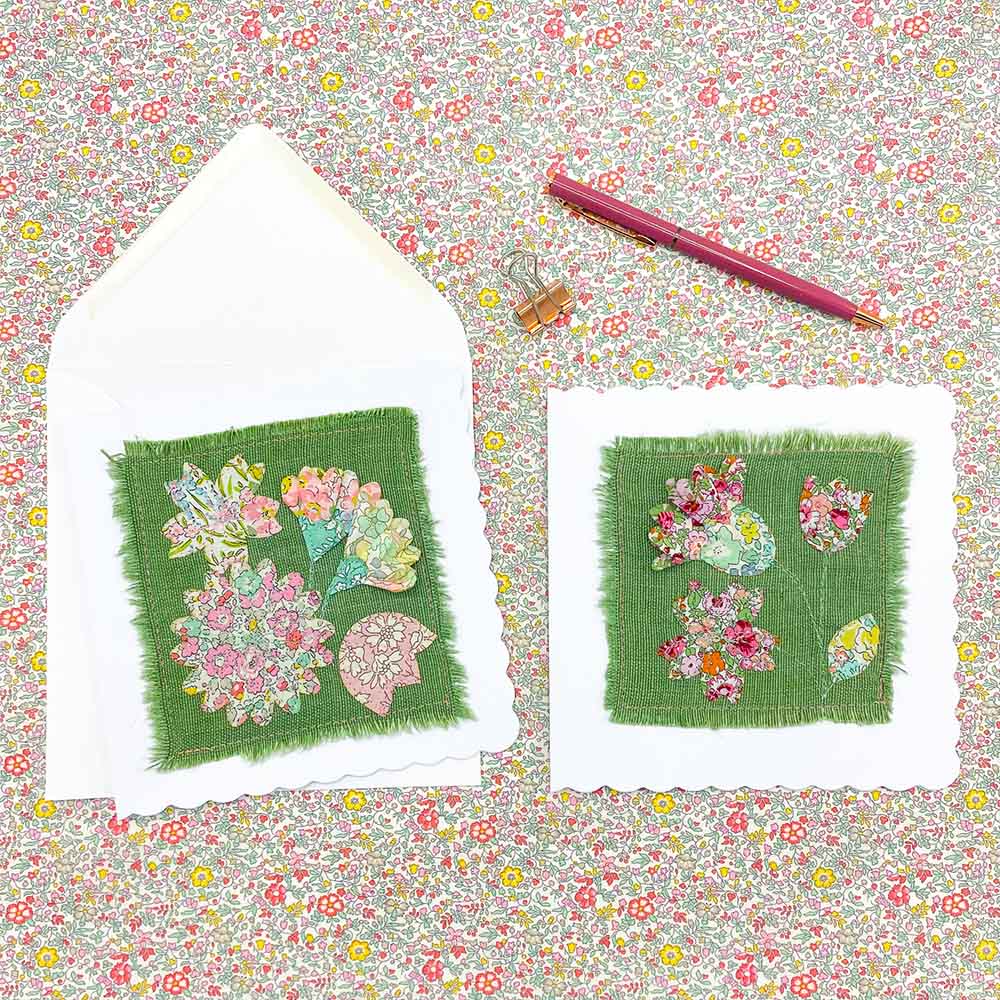 Handmade Liberty Fabric Applique Greetings Cards