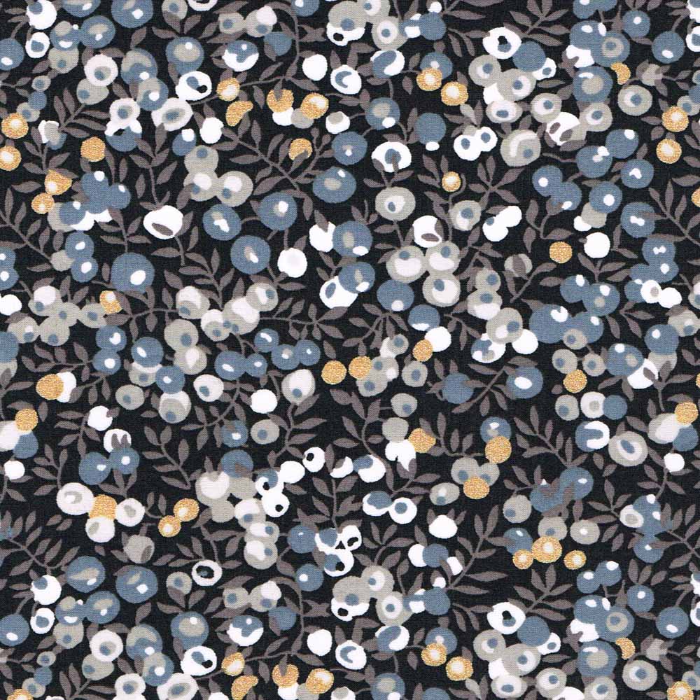 Liberty Fabric Metallic Black Wiltshire Print
