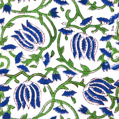 Indian Block Printed Cotton Fabric Tulip Blue