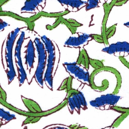 Indian Block Printed Cotton Fabric Tulip Blue - Image 2