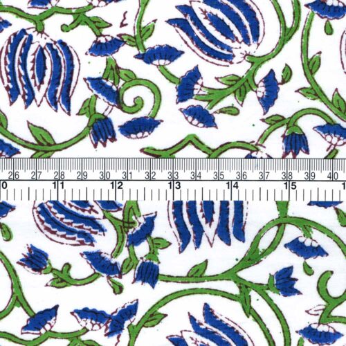 Indian Block Printed Cotton Fabric Tulip Blue - Image 3