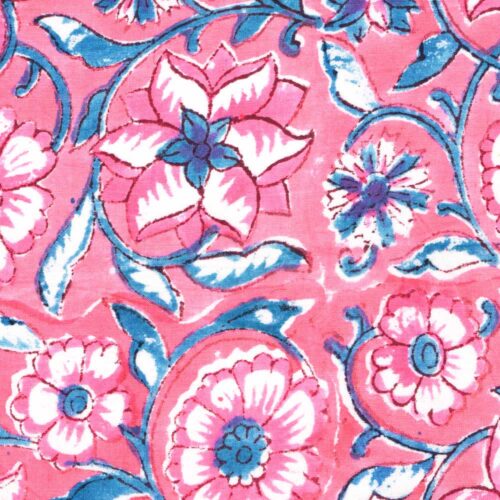 Indian Block Printed Cotton Fabric Lotus Pink