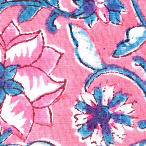 Indian Block Printed Cotton Fabric Lotus Pink - Image 2