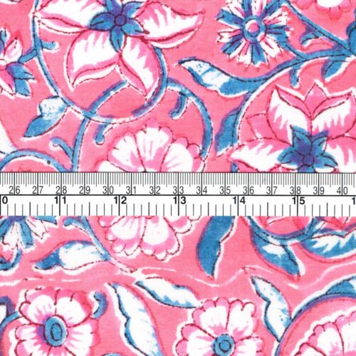 Indian Block Printed Cotton Fabric Lotus Pink - Image 3