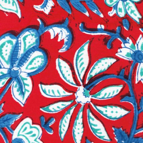 Indian Block Printed Cotton Fabric Kali Red