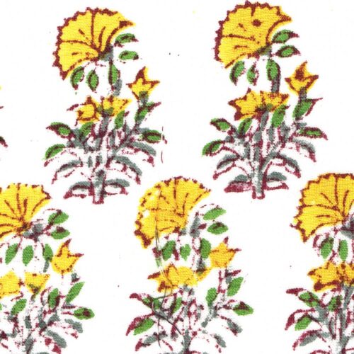 Indian Block Printed Cotton Fabric Yellow Marigold - Image 2
