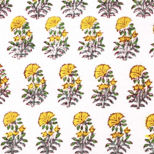 Indian Block Printed Cotton Fabric Yellow Marigold
